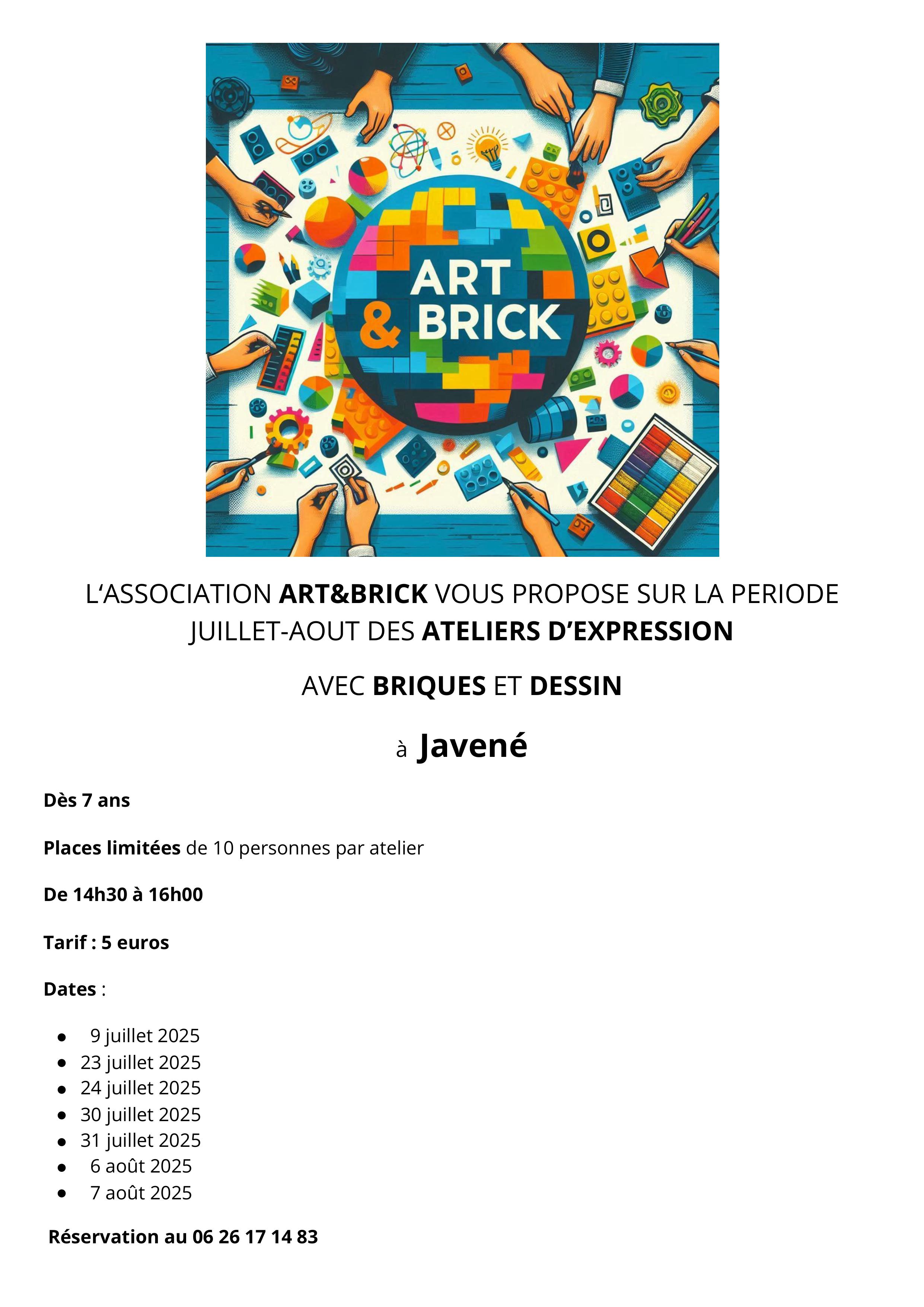 Pour cet été, nous vous proposons des ateliers d'expression créative, intégrant l'utilisation de la brique et du dessin.